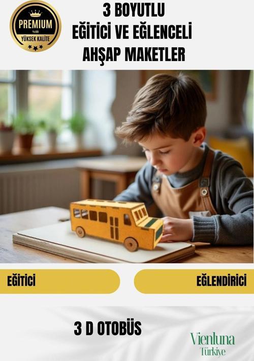 Yeni Sezon Eğitici Öğretici 3 Boyut Ahşap Puzzle Zeka Geliştirici Boyanabilir Oyun Maket Otobüs