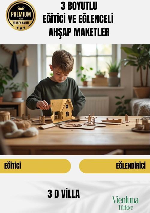Yeni Sezon Eğitici Öğretici 3 Boyut Ahşap Puzzle Zeka Geliştirici Boyanabilir Oyun Maket Villa
