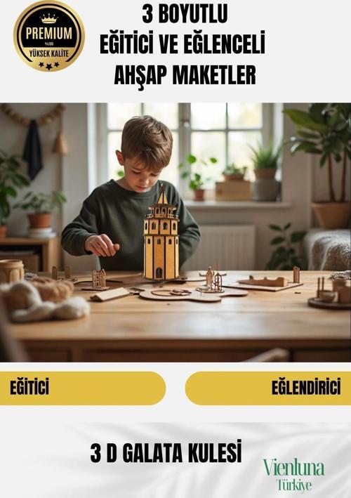 Yeni Sezon Eğitici Öğretici 3 Boyut Ahşap Zeka Geliştirici Boyanabilir Oyun Maket Galata Kulesi