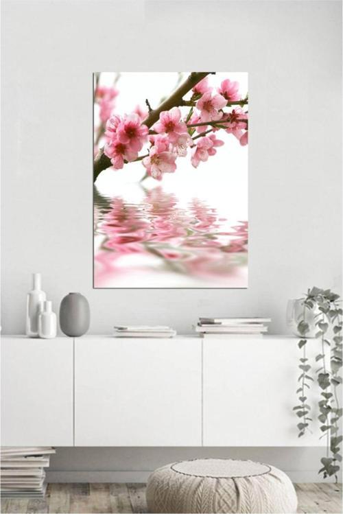 Su Üzeri Pembe Çiçek Fotoğraf Kanvas Tablo 50x70 50x70 cm