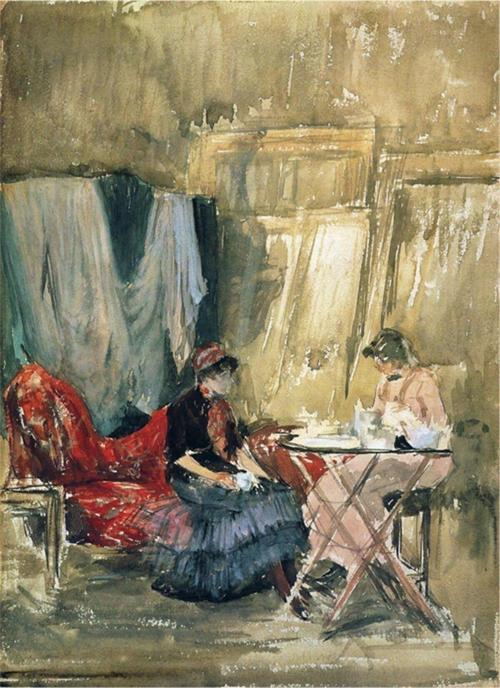 Suluboya Kırmızı Koltukta Oturan Kadın Kanvas Tablo 20x30 cm Kb27214 20x30 cm