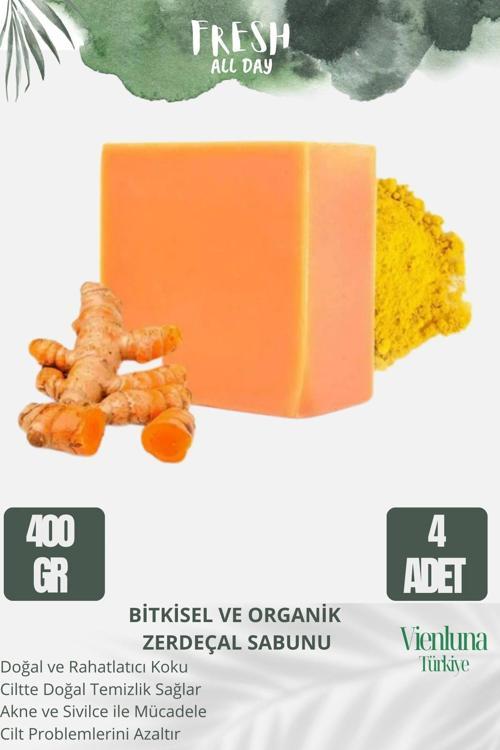 Özel Üretim El Yapımı %100 Doğal Vücut Saç Yüz Lüks Ferah Kokulu Cilt Dostu Zerdeçal Sabunu 4 Adet