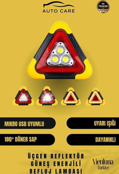Özel Üretim Su Geçirmez 3 Ledli Solar Üçgen Reflektör Güneş Enerjili Refluj Araba Lambası
