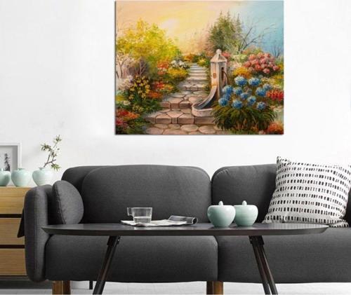Yağlı Boya Çiçekli Yol Manzara Kanvas Tablo 30x40 cm