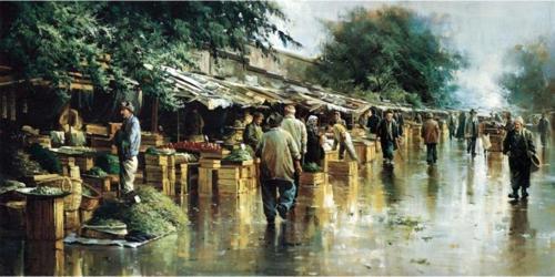 Yağlı Boya Eski Pazar Yeri Kanvas Tablo 40x100 cm 40x100 cm