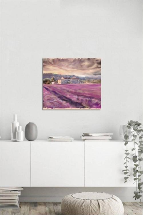 Yağlı Boya Manzara Lavanta Tarlası Kanvas Tablo 80x80 cm B-17-133 80x80 cm