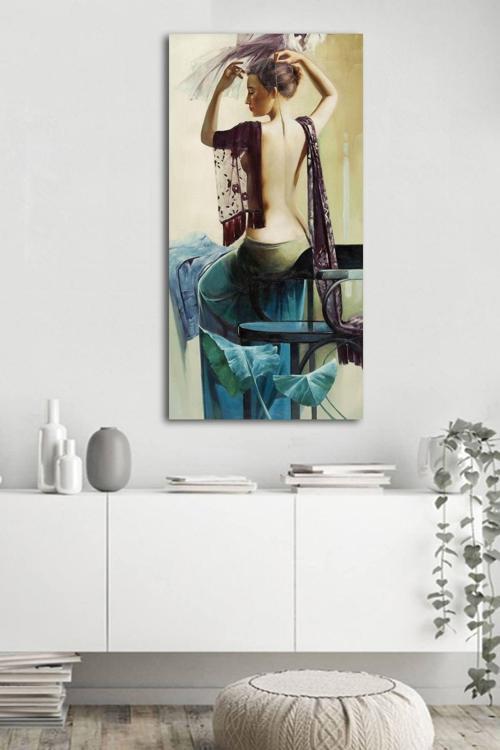 Yağlı Boya Sırt Dönük Kadın Kanvas Tablo 40x100 cm 40x100 cm