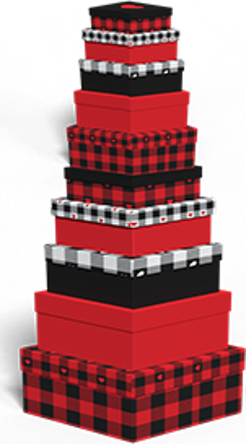 Hediye Kutusu Dikdörtgen 10 Lu Ekose Kalpli Hk-103