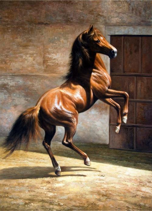 Yağlı Boya Şaha Kalkmış At Kanvas Tablo 50x70 cm 50x70 cm