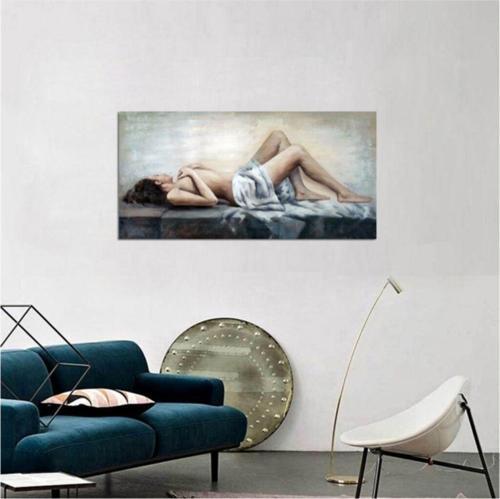 Yağlı Boya Uzanan Kadın Nü Kanvas Tablo 40x80 cm B-19-035 40x80 cm