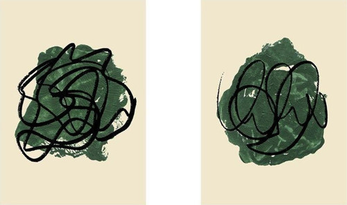 Yeşil Soyut Line Art Ikili Kanvas Tablo Seti