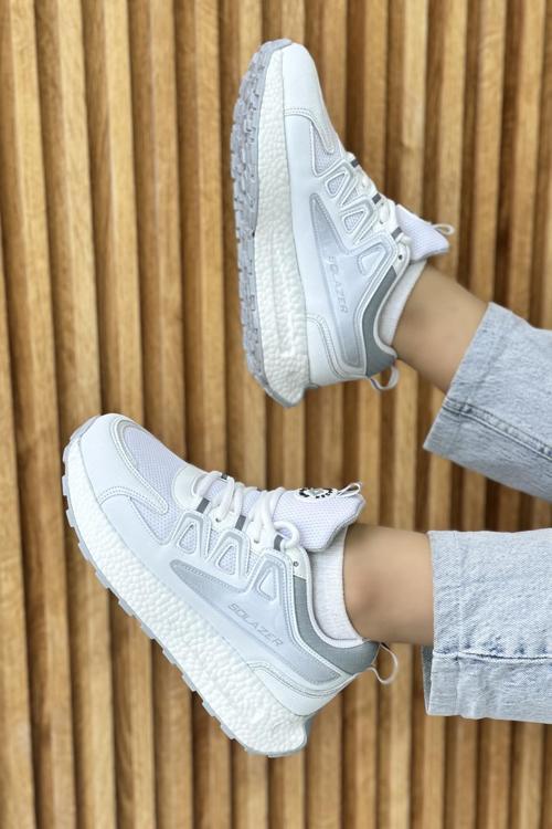 Kadın Bej Gri Ortopedik Confort Taban fileli Sneaker Günlük Spor Ayakkabı 029 SLZ00046