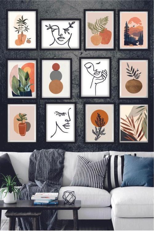 Hediyelik Ev Dekorasyonu, Salon, Ofis, Duvar Tabloları Yatak Odası Mdf Tablo Seti 12 Parça Dekorize