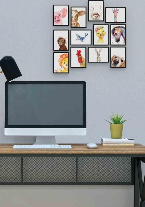 Hayvanlar 12 Parça Mdf (ahşap) Tablo Ofis Boyu 