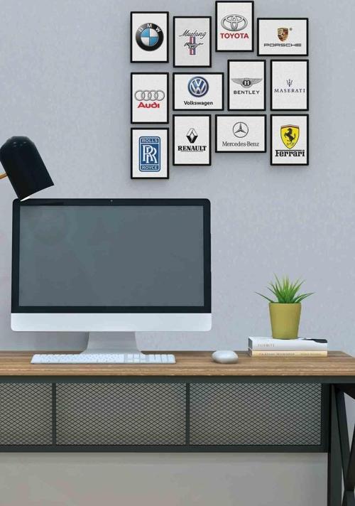 Araba Markaları 12 Parça Mdf (ahşap) Tablo Ofis Boyu 