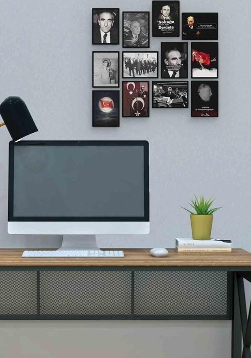 Alparslan Türkeş 12 Parça Mdf (ahşap) Tablo Ofis Boyu 