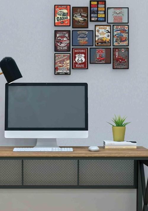 Araba Posteri 12 Parça Mdf (ahşap) Tablo Ofis Boyu 