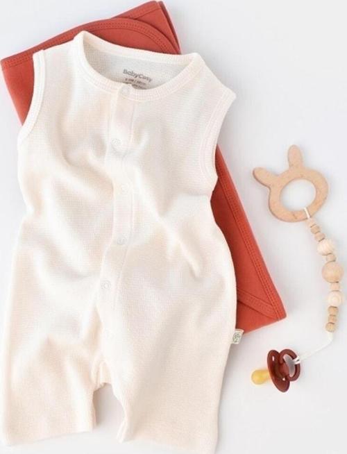 Organik Waffle Askılı Tulum Csyw1008 Ekru 12-18 Ay