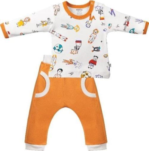 Unisex Turuncu Organik Alt Üst Bebek Takımı - Csy2007 - Rebebe Kahverengi 3-6 Ay