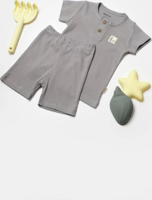 Organik Şort & Tişört Set Csyb9044 Gri 6-9 Ay