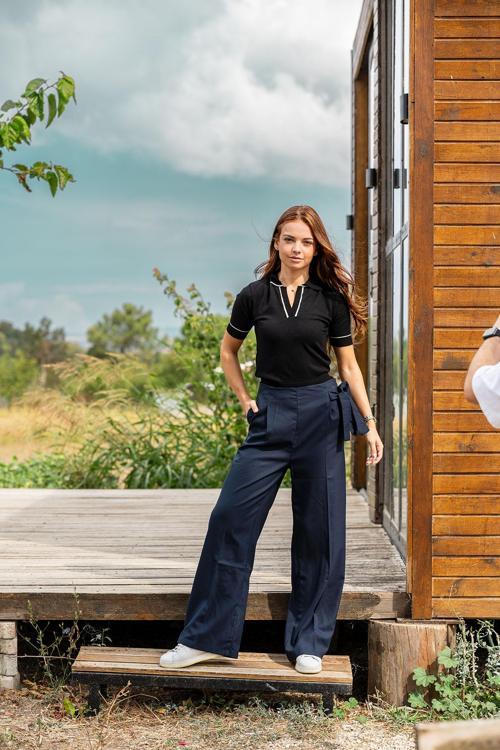 VerdeBlanco Polo Yaka Kısa Kollu Bluz Siyah