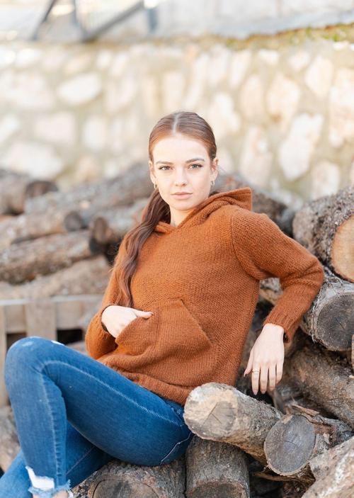 Kapüşonlu Kanguru Cepli Örme Sweatshirt