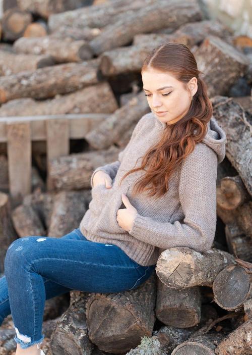 Kapüşonlu Kanguru Cepli Örme Sweatshirt