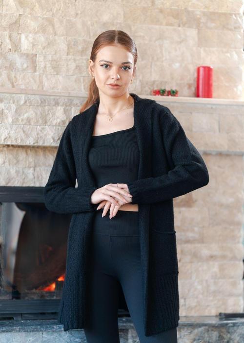 Şal Yaka Uzun Örme Triko Hırka