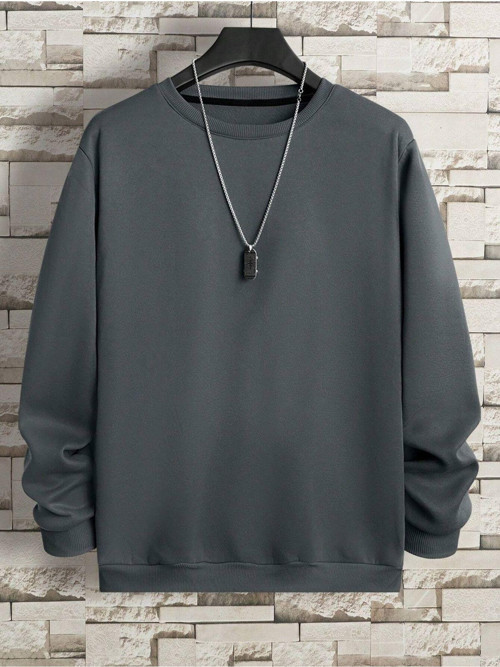 Erkek Basic Bisiklet Yaka 3 İplik Şardonsuz Sweatshirt Füme 2XL