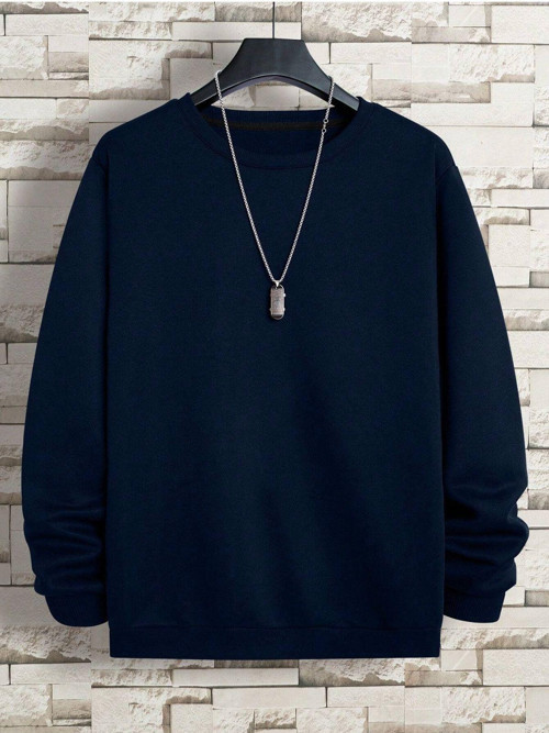 Erkek Basic Bisiklet Yaka 3 İplik Şardonsuz Sweatshirt Lacivert M