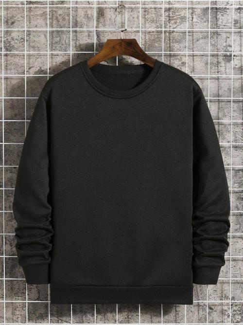 Erkek Basic Bisiklet Yaka 3 İplik Şardonsuz Sweatshirt Siyah M