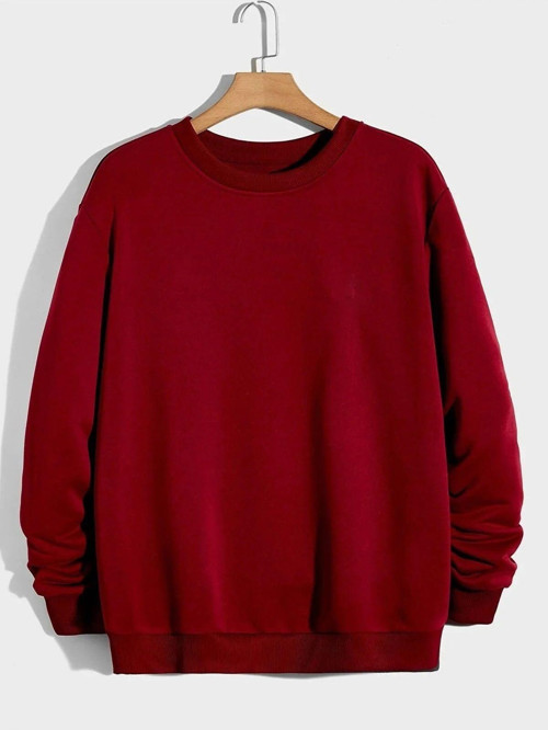 Erkek Basic Bisiklet Yaka 3 İplik Şardonsuz Sweatshirt Bordo 2XL