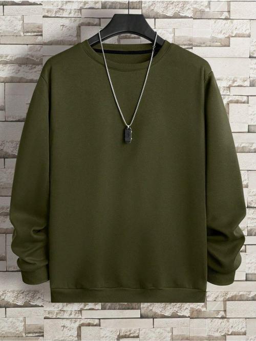 Erkek Basic Bisiklet Yaka 3 İplik Şardonsuz Sweatshirt Koyu Yeşil S