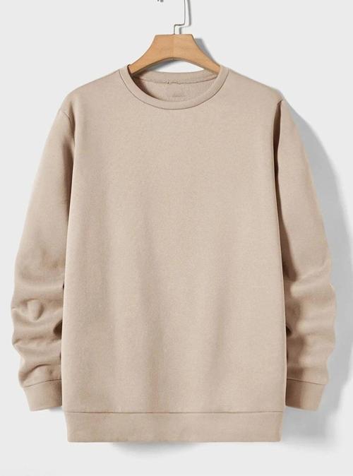 Erkek Basic Bisiklet Yaka 3 İplik Şardonsuz Sweatshirt Bej M