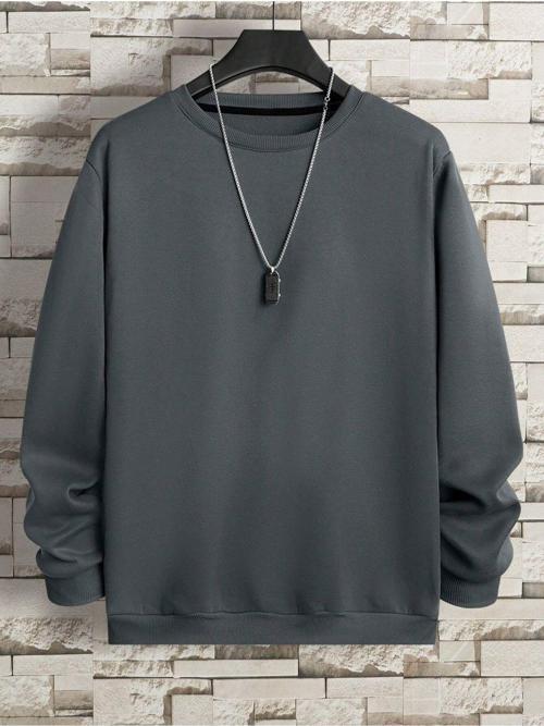 Erkek Basic Bisiklet Yaka 3 İplik Şardonsuz Sweatshirt Füme L