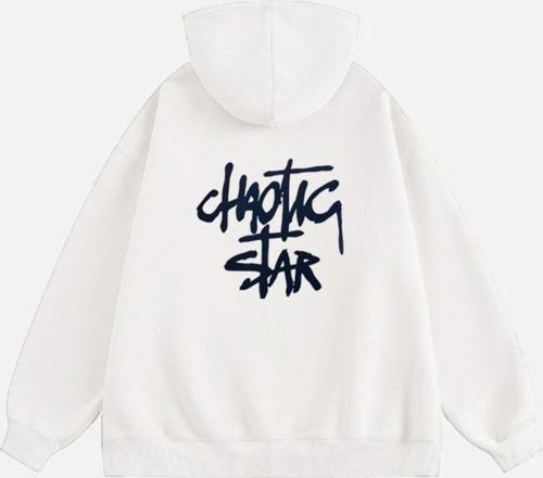 Kadın Chaotic Star Baskılı Kapüşonlu Polarlı Oversize Sweatshirt Ekru XS