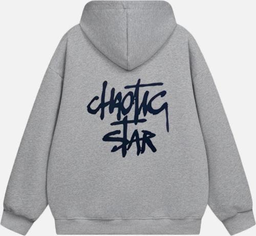 Kadın Chaotic Star Baskılı Kapüşonlu Polarlı Oversize Sweatshirt Gri 2XL