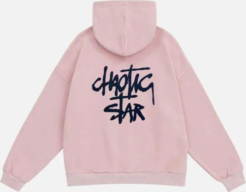 Kadın Chaotic Star Baskılı Kapüşonlu Polarlı Oversize Sweatshirt Pembe 2XL
