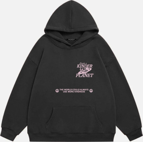 Kadın Kinder Planet Baskılı Kapüşonlu Polarlı Oversize Sweatshirt Füme L