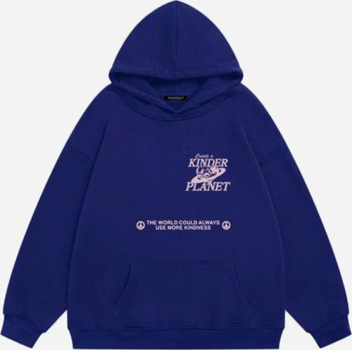 Kadın Kinder Planet Baskılı Kapüşonlu Polarlı Oversize Sweatshirt Saks M