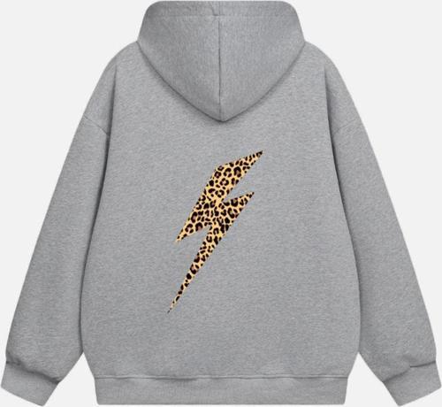 Kadın Leo Thunder Baskılı Kapüşonlu Polarlı Oversize Sweatshirt Gri 2XL