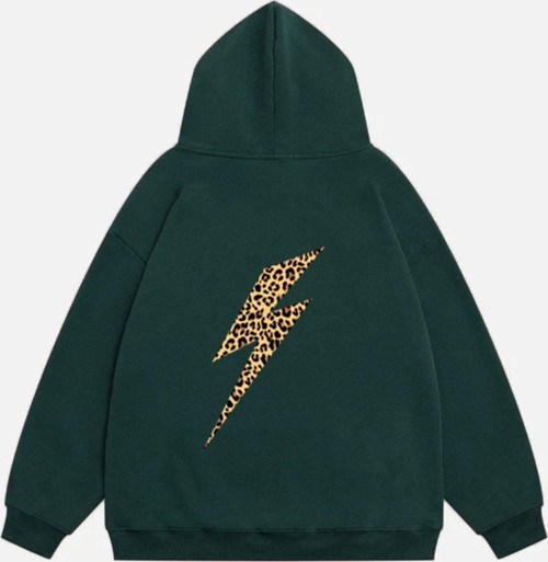 Kadın Leo Thunder Baskılı Kapüşonlu Polarlı Oversize Sweatshirt Koyu Yeşil M