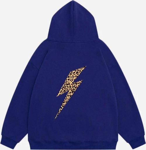 Kadın Leo Thunder Baskılı Kapüşonlu Polarlı Oversize Sweatshirt Saks XS