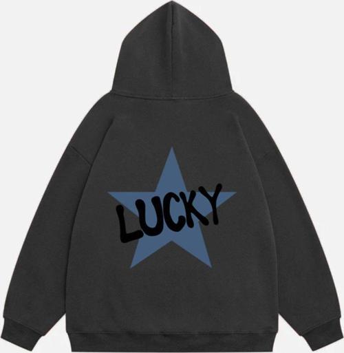 Kadın Lucky Baskılı Kapüşonlu Polarlı Oversize Sweatshirt Füme 2XL