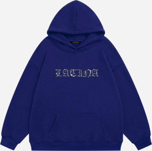 Kadın Latina Taş Baskılı Kapüşonlu Polarlı Oversize Sweatshirt Saks S