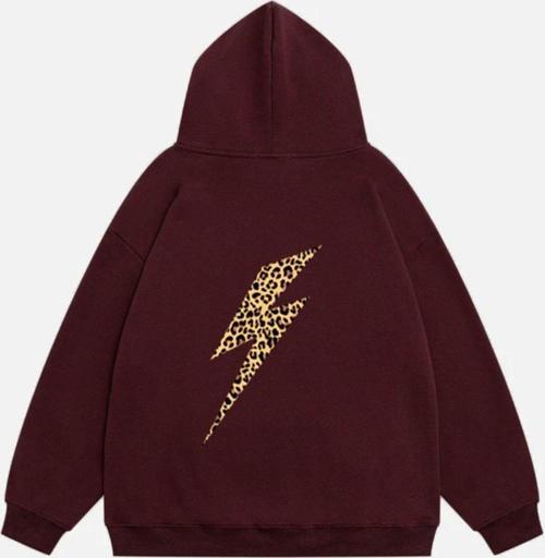 Kadın Leo Thunder Baskılı Kapüşonlu Polarlı Oversize Sweatshirt Bordo 2XL