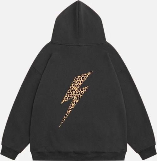 Kadın Leo Thunder Baskılı Kapüşonlu Polarlı Oversize Sweatshirt Füme 2XL