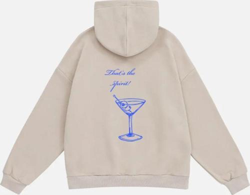 Kadın That'S The Sprit Baskılı Kapüşonlu Polarlı Oversize Sweatshirt Bej 2XL