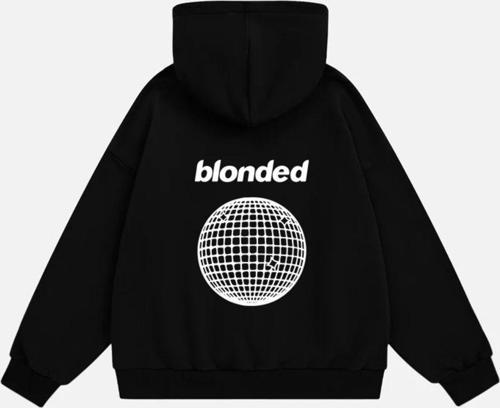 Unisex Blonde Baskılı Kapüşonlu Polarlı Oversize Sweatshirt Siyah 2XL