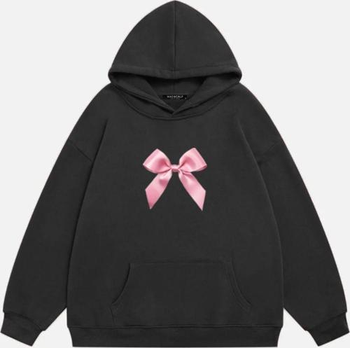 Kadın Pink Ribbon Baskılı Kapüşonlu Polarlı Oversize Sweatshirt Füme 2XL